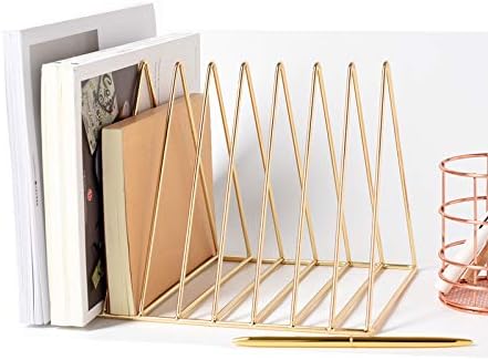 Jolitac Magazine Rack Newspapers Holder Vinyl Record Rack Letters Storage Files Folder Stand Desktop Organiser Book Shelf Vintage Design Metal Home Office Gold
