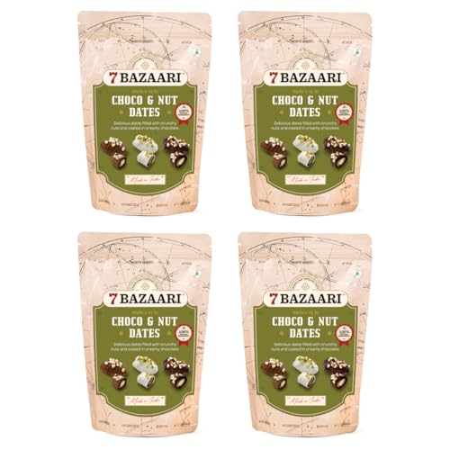 Image of 7 BAZAARI Premium Choco & Nut Dates - Gluten Free, Natural Ingredients - Assorted Almond Dark Chocolate, Cashew Milk Chocolate- 10Pcs (Pack of 4),600 G