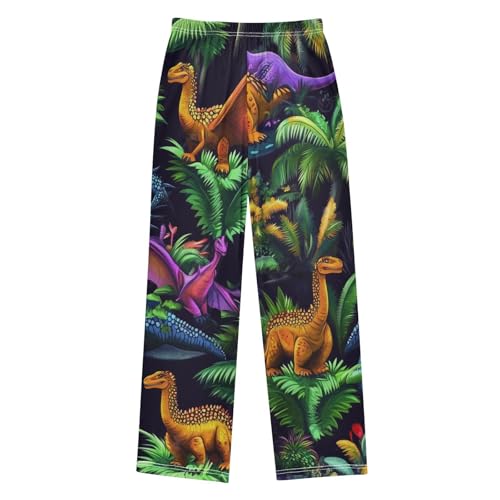 ZZXXB Tropical Dinosaur Print Boys Long Pants Soft Trousers Elastic Waist Kids Lounge Bottoms with Pockets S-XL2