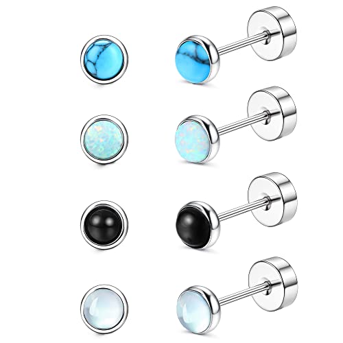 Ironbox Titanium Earrings Flat Back G23 Pure Titanium Earrings Hypoallergenic Stud Earrings For Sensitive Ears Opal Cz Flat Back Earrings For Women #TOP28