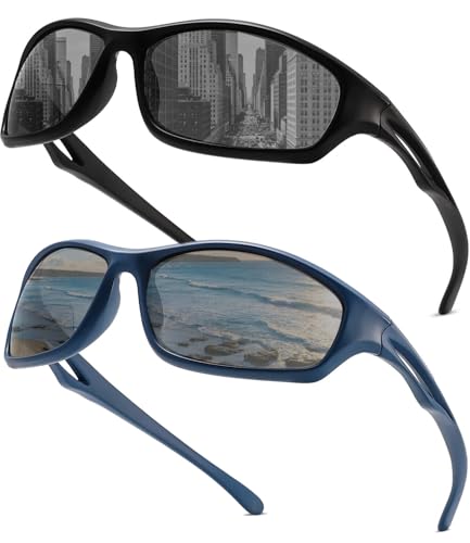 Hubeye Gafas de lectura de Sol para Hombre y Mujer Montura de Plástico UV400 Wrap Around Antideslizantes para Ciclismo Conducción Pesca Actividades al Aire Libre (Negro+Azul, 2.50)