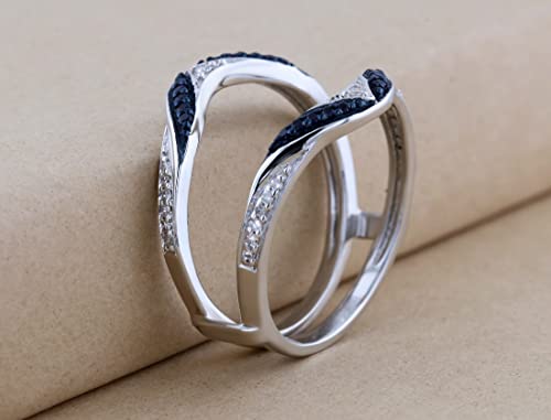 Dazzlingrock Collection 10K Solid Gold Round Blue Sapphire & White Diamond Womens Anniversary Guard Double Ring4