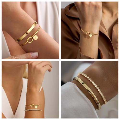 Gold Initial Bracelets for Women - Dainty Gold Bangles Bracelets for Women Personalized Initial Bracelet Stackable Gold Knot Cuff Tennis Bracelet Gold Jewelry Bridesmaid Proposal Wedding Gifts3