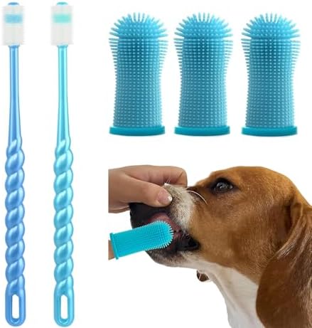 Haustier Zahnbürste Set Mit 5 Silikon Fingerbürsten - Sanfte Zahnpflege Für Hunde & Katzen