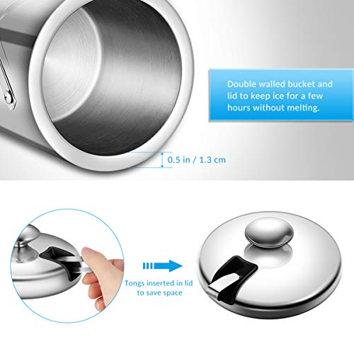 Hemoton Balde de gelo com tampa e pinças, mini balde de gelo de aço inoxidável isolado em aço inoxid