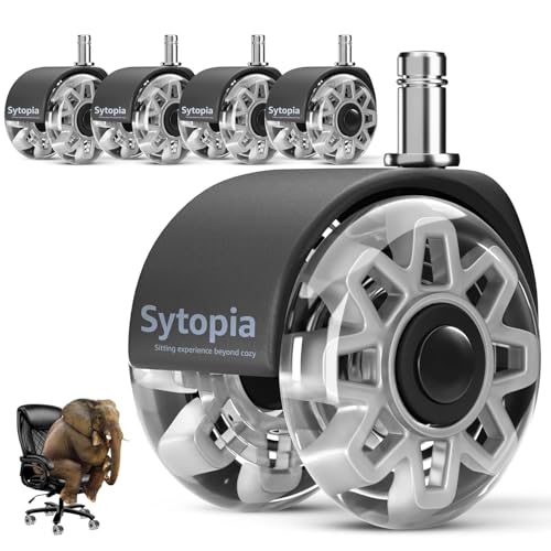 Sytopia ユニバーサルハイロードチェア 2.5" 椅子キャスター - 11MM X 22MM(5個セット)、オフィスやゲームチェア用、高耐荷重、床保護、静音、全床対応(グレー)