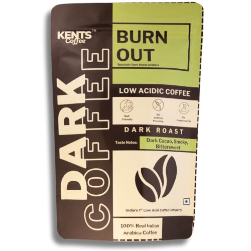 Image of Kents Coffee Burn Out - Dark Roast Coffee Beans | LOW ACIDIC COFFEE | Bold, Smoky & Bittersweet | 100% ARABICA COFFEE | Best for Espresso, French Press, Cold Brew & More | No Sugar | CHIKMANGALUR | Single Estate | Freshly Roasted (200g) | Sundried Arabica - Whole Bean
