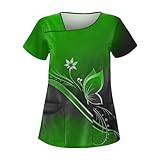 DHYUEN Schlupfkasack Damen Haustierpflege Kasacks Damen Frauen Männer Bluse Damen Weihnachten Motiv Bunt Pflege Kasack Antistatischer Weihnachtspullover(Grün,3XL