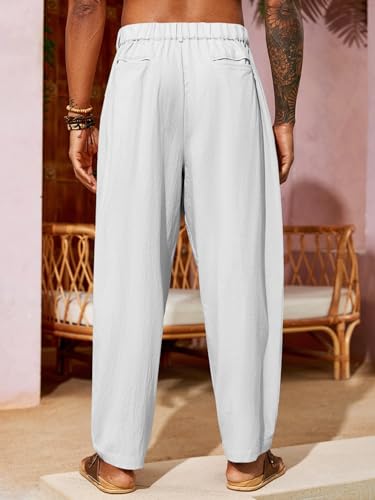 Runcati Mens Linen Baggy Pants Pleated Casual Harem Pants Beach Hippie Summer Trousers3