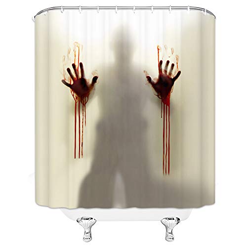 GOODCARE Help Me Scary Bloody Hands Shadow Funny Shower Curtain for Bathroom, Waterproof Shower Curtain Set with Hooks, Fabric Curtain Decor, 71x71inch