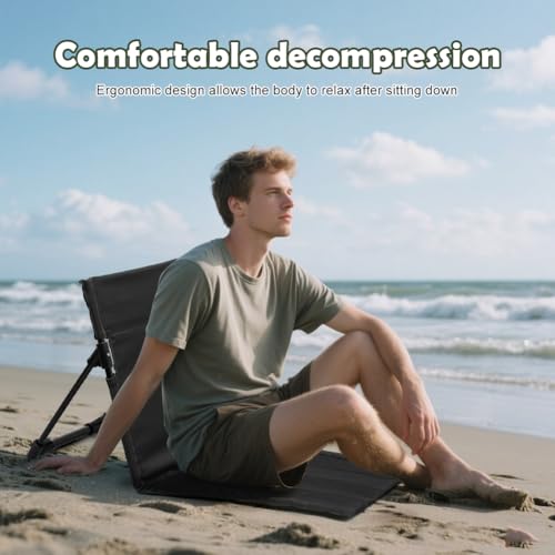 Ruioomeep Bodenstuhl Rückenstütze, Strandmatte Klappbar, Sitzunterlage Outdoor, Klappstuhl Rückenlehne Unterstützung, Tragbare Matte Liege für Camping Hinterhof Backpacking Picknick, Schwarz (Schwarz)