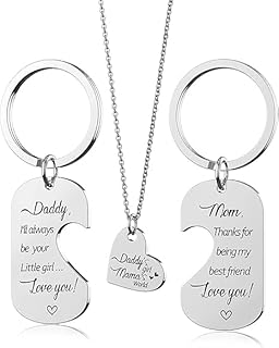Generic Family Bond Rustic Family Jewelry Set – Daddy’s Little Girl Keychain, Mama’s Best Friend Keychain with Heart Necklace - Black Horse
