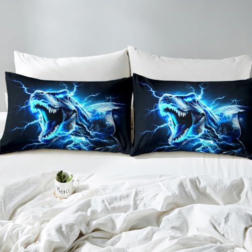 Housse de couette dinosaure 3D bleu éclair anti-plis pour lit simple - 8