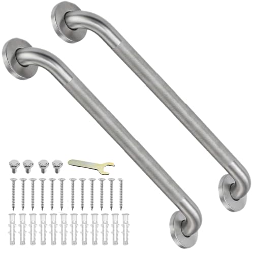 IJDD 24 Inch Shower Grab Bars for Seniors, 2 Pack Brushed Nickel Stainless Steel ADA Grab Bars with 1.25'' Diameter Anti-Slip Textured Surface, Shower Safety Hand Rails for Elderly Handicapped