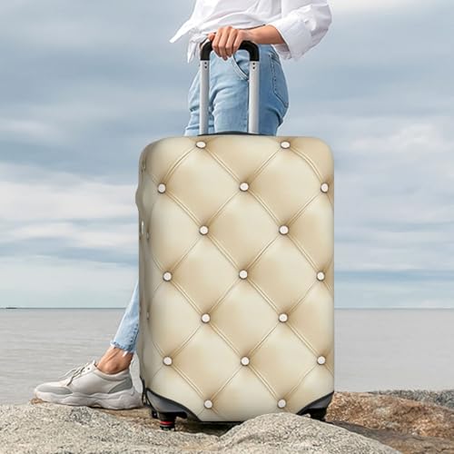 Beige Diamond Pattern Elastic Travel Luggage Covers Dustproof Scratch-Resistant Suitcase Protector Fit 22-24 Inch 7