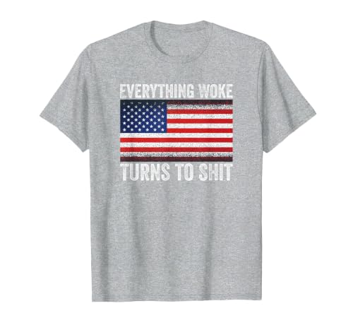 Everything Woke Turns to Sht Funny Trump US Political Quotes T-Shirt, Men, Heather Grey, 6X-Large