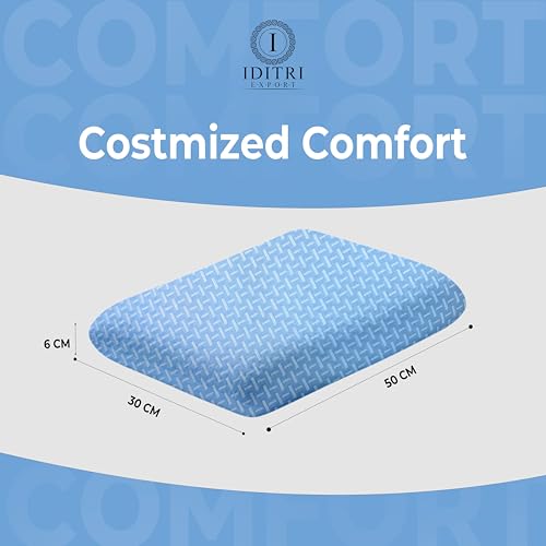 Image of Ergonomic Contour Pillow,Light Blue Memory Foam for Neck and Shoulder Relief, Breathable Jacquard Cover with Zipper, Orthopedic Bedding for Back and Stomach Sleepers,50x30x6 cm