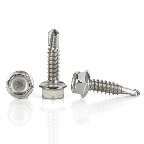 Mewudecor #12 X 1-1/2 Inch (1/2 Inch To 3 Inch Available) Hex Washer Head Self Drilling Sheet Metal Screws With Drill Point thumb #3