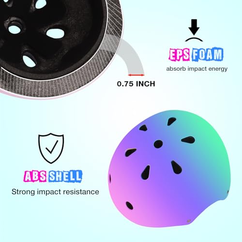 Image of Color Gradient Adjustable Bike Helmet with Knee and Elbow Pads - Kids Toddler Boys and Girls Skateboard Helmet for Ages 3-14 | Ideal for Riding, Scooters, Inline Skating, Longboarding, Roller Skating