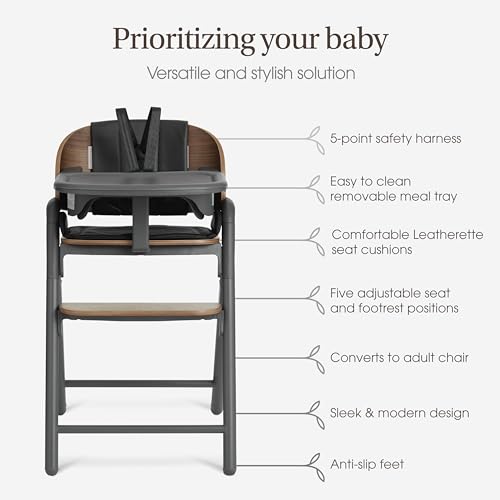Image of Evolur Step and Savor Baby High Chair, Converts to Adult Stool, 5 Position Adjustable Height and Footrest Positions Portable High Chair, Removable Tray, Easy to Clean and Removable Cushion