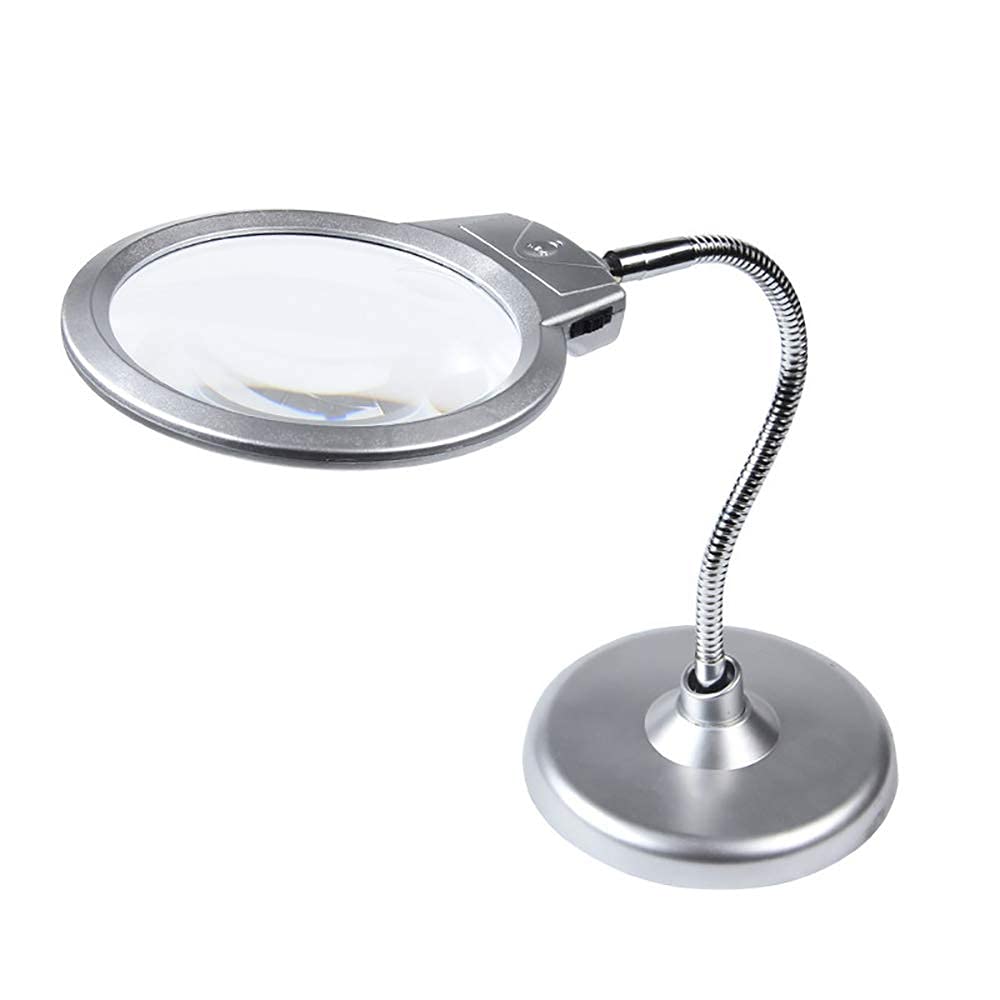 Soczewka 130 mm szkło powiększające 360° regulowana elastyczna lupa do czytania gęsia szyja z lupą świetlną LED ochrona przed upadkiem ABS, srebrna, aby dążyć do szczęścia