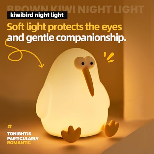 Image of YEEFIGRO Cute Night Light for Kids,Animal Nightlight,LED Squishy Kiwibird Night Light Lamp,Rechargeable 3 Level Dimmable Silicone Nursery Toddler Night Light,Cute Stuff for Baby,Children,Toddlers