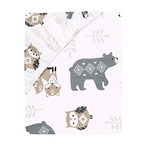 Image of Lambs & Ivy Woodland Forest White /Gray Animal 100% Cotton Baby Fitted Crib Sheet