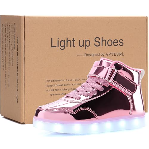 APTESOL Kids LED Light Up Shoes with Adjustable Hook & Loop - Rechargeable High Top Flashing Sparkly Luminous Glowing Sneakers, Cool Adorable Light-Up Tenis for Boys Girls4
