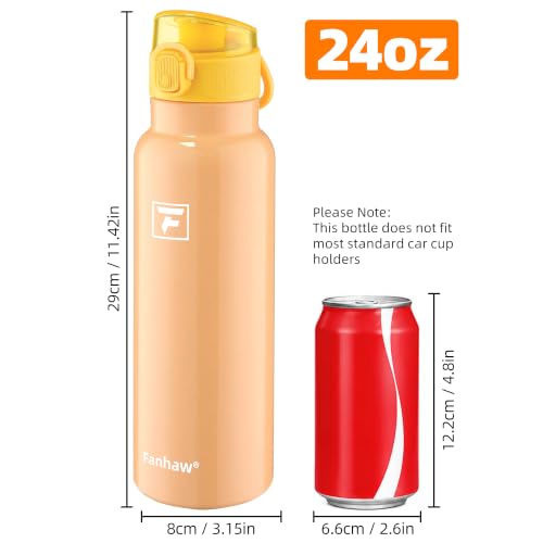 Image of Fanhaw 24 oz Insulated Water Bottle with Soft Silicone Spout Lid, Leakproof Stainless Steel Vacuum Bottle for School, Sports& Daily Use, Kids, Teens& Adults, Back to School Essentials (Saffron Yellow)