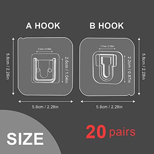 WYAN 20 Pairs Double-Sided Adhesive Hooks,Waterproof Heavy Duty Wall Hooks Wall Hanger,Seamless Hanging Hook for Photos Frame,Lights,Clocks etc