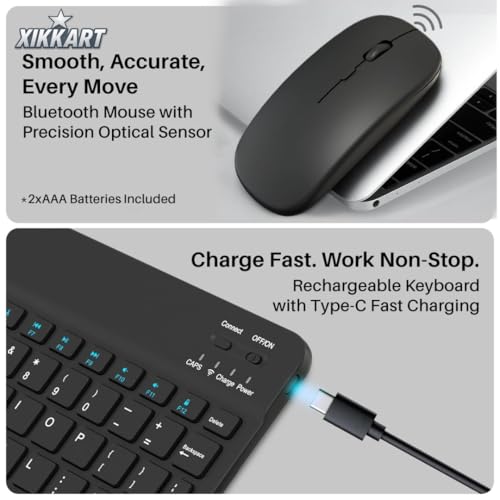 Image of XIKKART Wireless Bluetooth Keyboard & Mouse Combo, Rechargeable Portable Slim Compact Ergonomic Travel Friendly Keyboard Mouse for iPhone iPad Laptop Android Tablet PC, Work from Home & Office Use