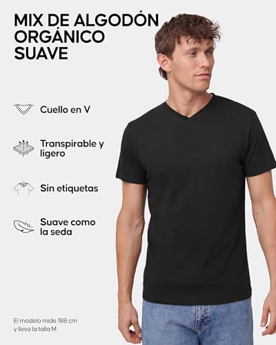 DANISH ENDURANCE Camisetas de Algodón Orgánico para Hombre, Cuello Redondo o Cuello en V, Manga Corta, 2-Pack Multicolor (1xBlanco, 1xNegro) L