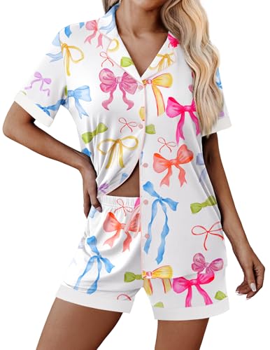 Image of Ekouaer Womens Button Down Pajamas Set Short Sleeve Sleepwear 2026 Summer Soft 2 Piece Lounge Sets