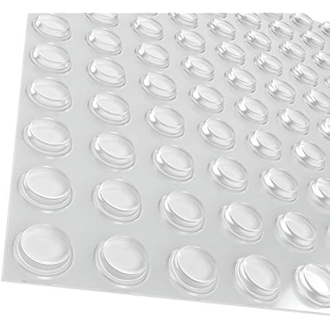Clear Soft Close Cabinet Door Bumpers - Made in USA - 1/2" Diameter Sound Dampening Adhesive Transparent Rubber Pads - Circular Flat Top 50 PCs Cover
