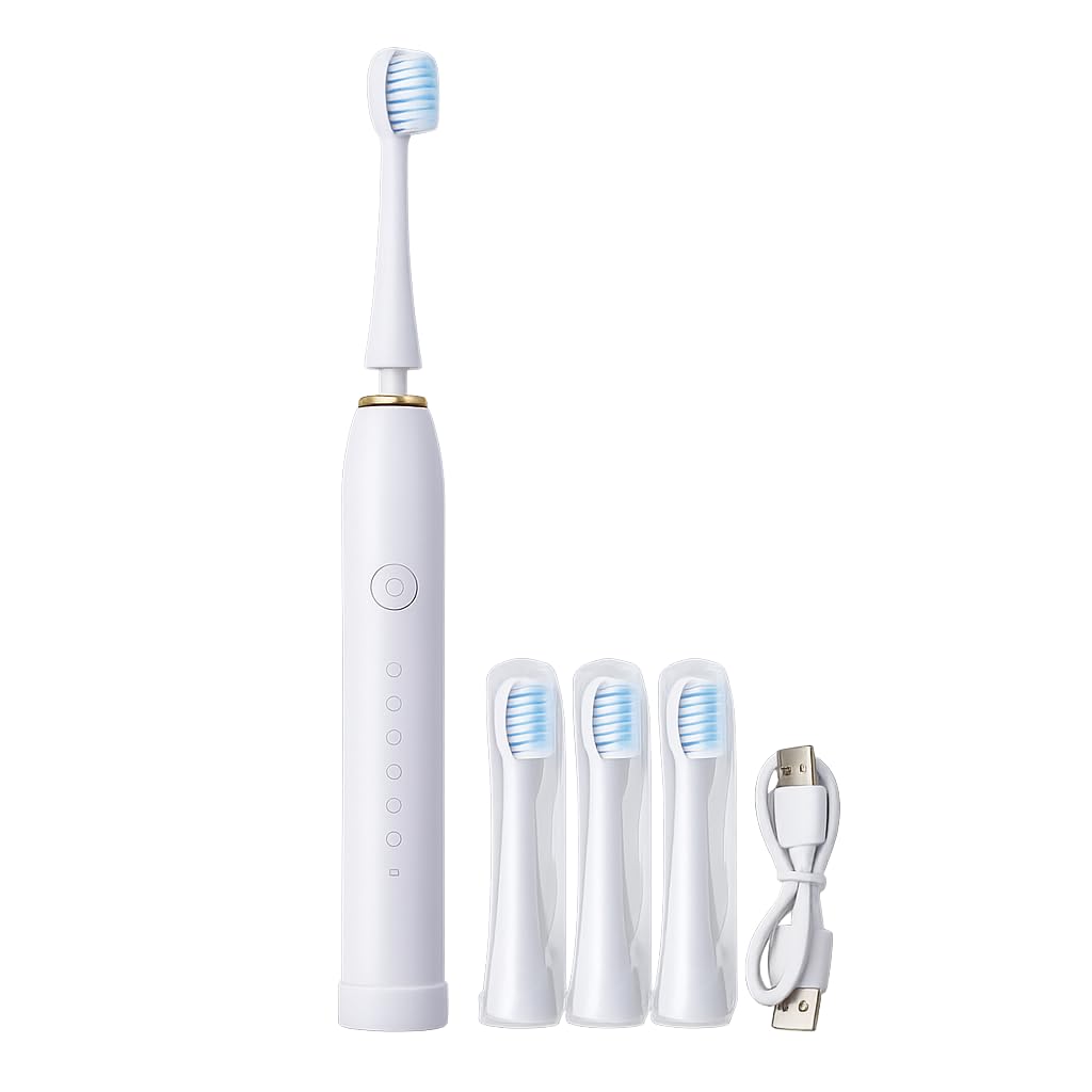 Rechargeable Electric Toothbrush White Color with 3 Extra Replacement Brush Heads for Advanced Oral Care-image-29