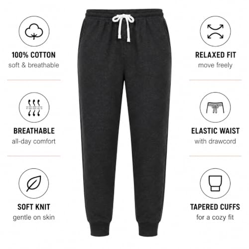 Image of Essential Elements Womens 3 Pack 100% Cotton Joggers Lounge PJ Sweatpants | Soft Breathable Everyday Knit With an Elastic Waist and Tapered Fit, Cozy for Sleep, Workouts and Casual Wear