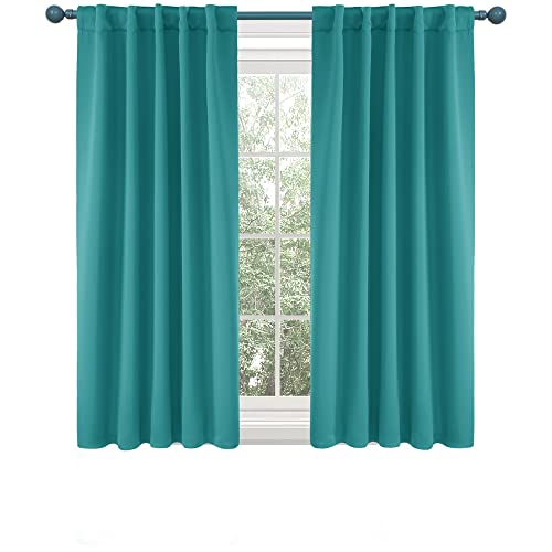 Deconovo Short Blackout Curtains For Kitchen Windows - Turquoise, 2 Panels, Rod Pocket And Back Tab Blackout Curtains 42X45 Inch #TOP1