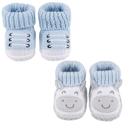 LACOFIA 2 Pares Patucos de Punto Recién Nacido Botitas Suaves Bebé Niño Niña 0-3 Meses Ternero Azul+Azul