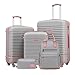COOLIFE Koffer Trolley Koffer Reisekoffer von ABS Hartschalen Trolley 4 Rollen TSA-Schloss Der Koffer Enthält 1 Reiserucksack und 1 Kulturbeutel (Grau/Rosa, Koffer-Set 5tlg)