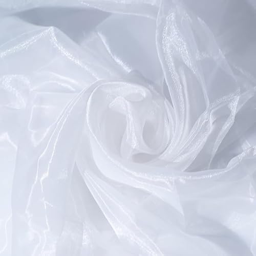 Fynite White Organza Fabric by The Yard | 2 Yard Long | 44" Wide | Bridal Soft Sheer Organza Tulle for DIY Wedding Dress Fashion Craft Decorations