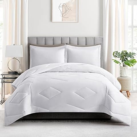 COMFLIVE Comforter Set Twin/Twin XL, 3-Piece 100% Microfiber Duvet Insert, Lightweight Down Alternative Comforter, Quilted and Reversible Comforter Set with 3M Treatment 68“X90” (White, Twin/Twin XL) Cover