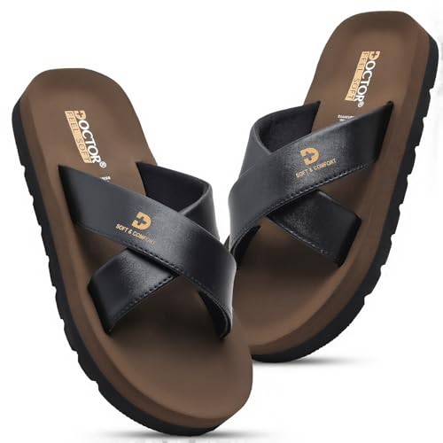 Image of DOCTOR Men Cross Strap Slippers | Soft Feel Comfort Casual Slides for Men | Lightweight Everyday Wear Open Toe Sandals