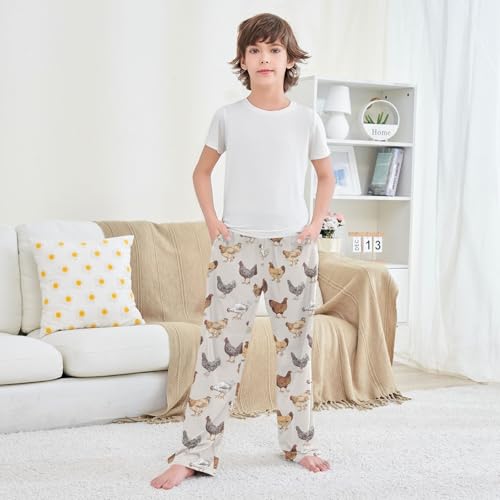 ZZXXB Cartoon Cock Hen Boys Long Pants Soft Trousers Elastic Waist Kids Lounge Bottoms with Pockets S-XL 5