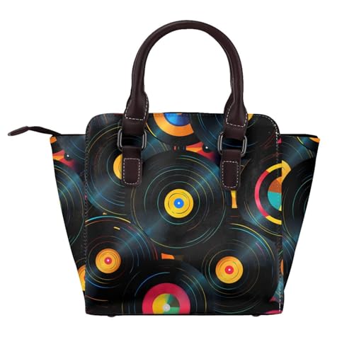 Leather Shoulder Bag for Women, Music Record Studded Purse Vinyl CD Crossbody Handbags Punk Hobo Bag with Adjustable Strap2