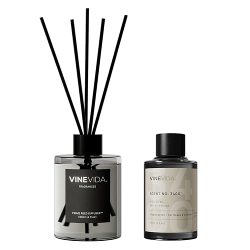 VINEVIDA Prime Reed Diffuser for Home & Bathroom - Long-Lasting Scent Sticks Set - Oil Stick Diffuser - Bathroom Scent - Room Fragrance No. 3400 - Inspired by: Baccarat
