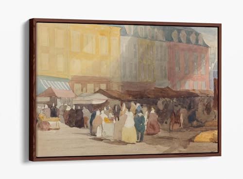 Toile David Cox scène de marché français pour sublimer votre grand salon