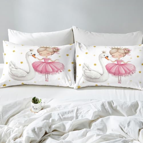 Parure de lit ballet pour enfants 140x200cm rose avec couette cygne et taie