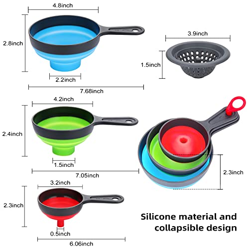 Funnel With Strainer For Kitchen Use, Dokpod Funnels For Filling Bottles, Wide Mouth Canning Funnel, Funnel With Filter, Collapsible Kitchen Funnel, Silicone Funnel #TOP5