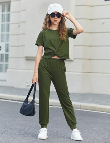 Arshiner Girls Clothing Sets Tie Dye Twist Front Tops & Sweatpants Outfits Sportwear Sweatsuits Tracksuits 4-13 Year3