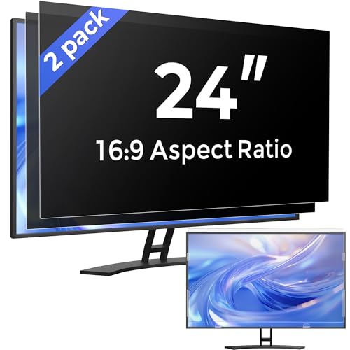 [2 Pack] 24 Inch Computer Privacy Screen Filter for Monitor 16:9 Aspect Ratio, Eye Protection Anti Blue Light Privacy Shield and Anti-Glare Protector, 24inch Removable Anti-Scratch 24in Protector Film